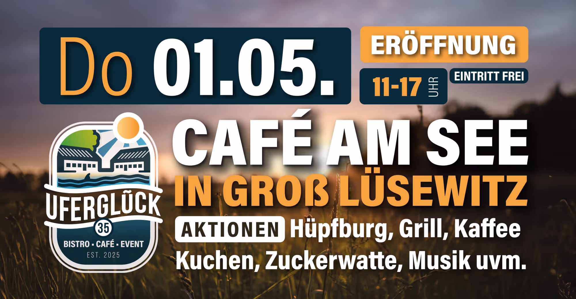 Das Uferglueck 35 eröffnet am 1. Mai - miete die Location am See in Groß Lüsewitz für deine Feier, Party oder Event.